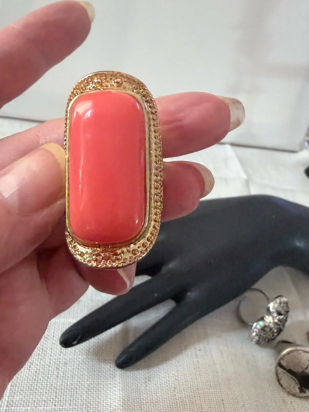 Gold-Tone Ring with Pink Resin Stone